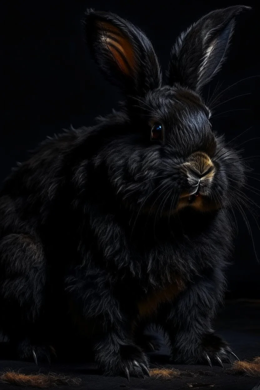 Bear + boar + rabbit hybrid, black, photograph