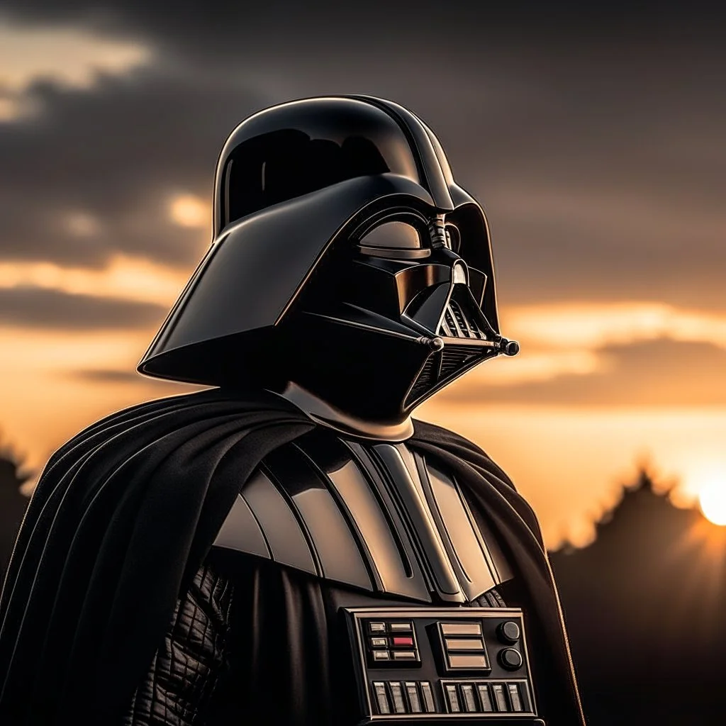 darth vader, upper body portrait, shot by Nikon Z9, ultra high quality, cinematic lighting, rule of thirds, golden hour, space in the background, dark ambient,award winning photography, edited on photoshop and lightroom, raw image