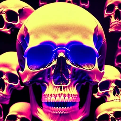 a picture of a dark, comedic, anatomically correct wall of colorful tightly packed skulls of varying sizes and expressions, photo realistic, insanely meticulous, highly detailed, part of a collection of bones on display, 64k, dystopian, vray