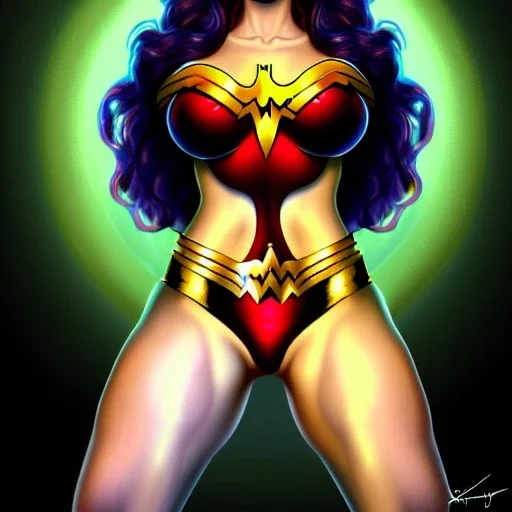 ultra detailed portrait of busty beautiful Wonderwoman , wearing a bikini plate armor, extremely detailed digital painting, extremely detailed face,crystal clear green eyes, in the style of robert e howard and pablo oliveira and Ken Kelley and Gustav Klimt ,mystical colors,perfectly centered image, perfect composition, rim light, beautiful lighting,8k, stunning scene, raytracing