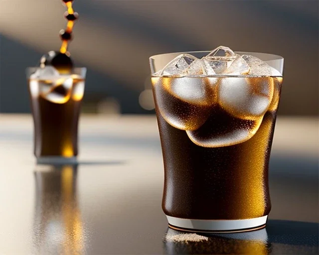 Brown cola fizzy bubbles glass crushed ice