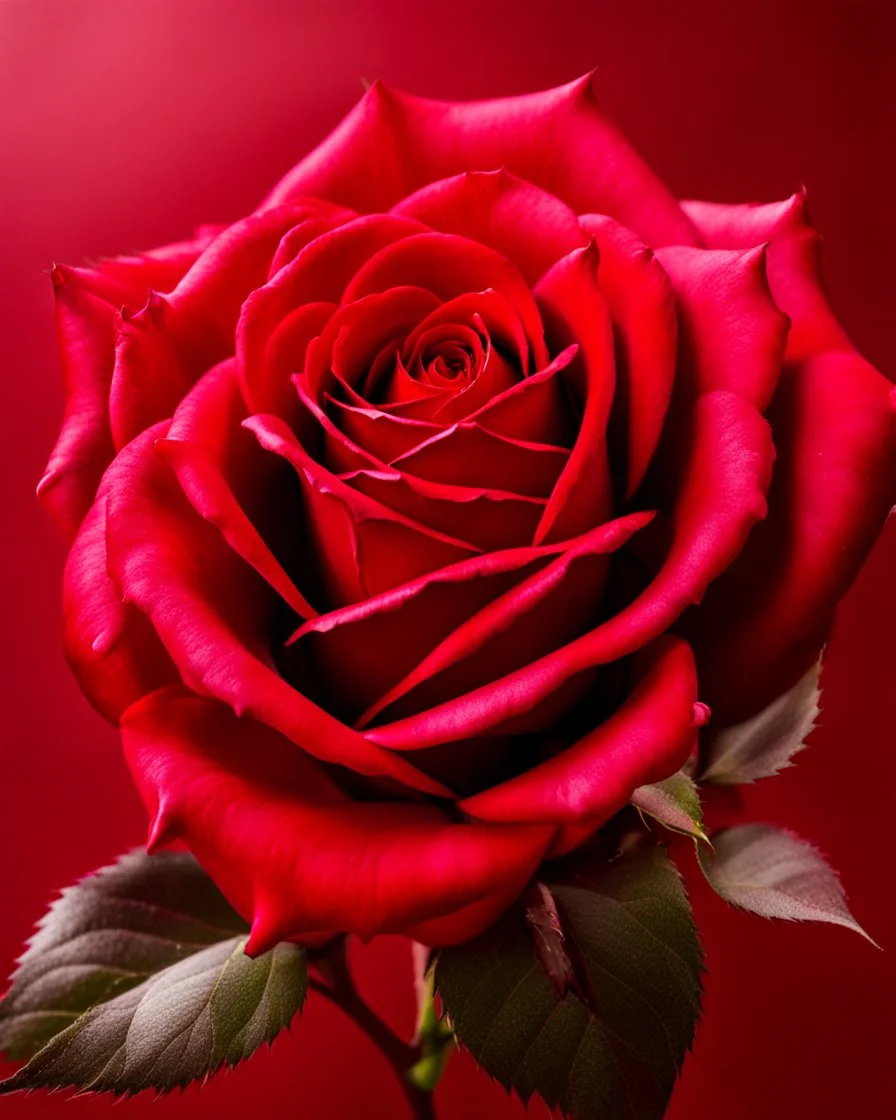 Deep red rose, red background