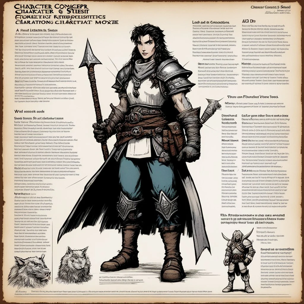 character concept sheet with AD&D statistics and characteristics, [illustration by Kevin Eastman and Peter Laird] a Punka Moxie
