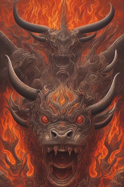 Vintage illustration of a demonic and magical brutal and angry bull made of red flames and fire, savage and obstreperous nature, Tsuguyuki Kubo art, Topcraft, vintage storybook illustration style, ornamental, fantasy folk art, psychedelic theme, inspires by 70s Japanese anime, early Studio Ghibli, fantasy animation cartoon, last unicorn