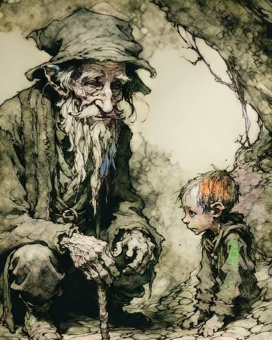 old man, young boy, Arthur Rackham