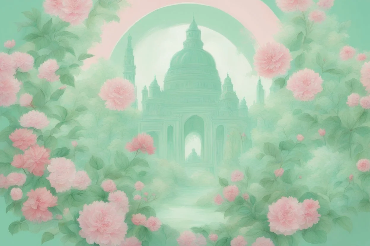 The painting depicts an enchanting world filled with vibrant mint green and exquisite fragrance.