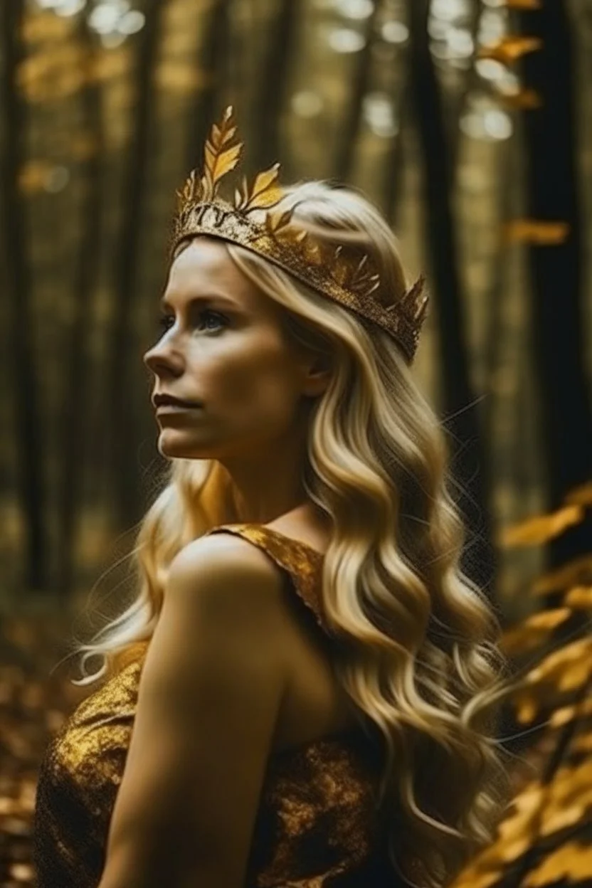 Woman queen gold hair nature forest