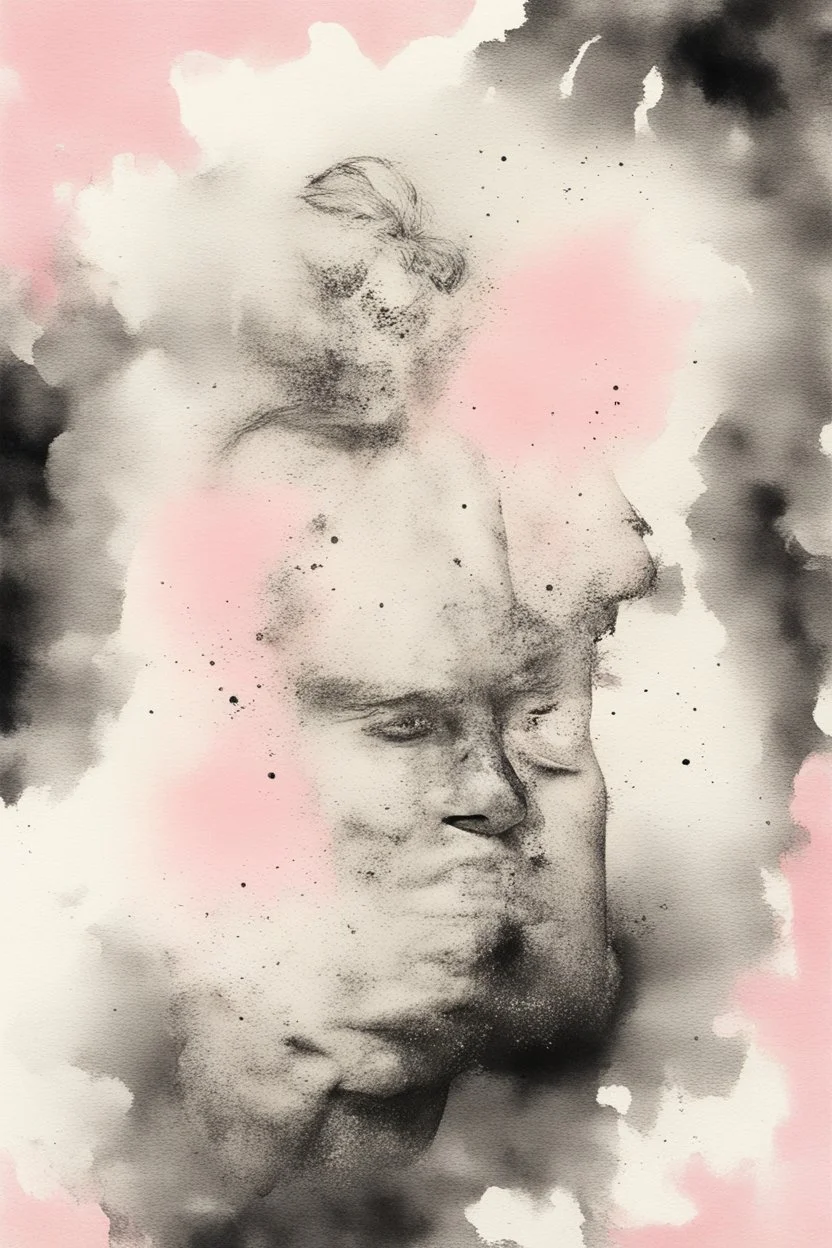 Objectivity is a myth of the grasping mind and exists only in the open heart; ink wash with powder pink splatters