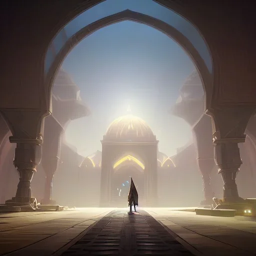 A magic door opening to a Giant mosque , high quality, high details , hd, hyper realistic, magic style ,