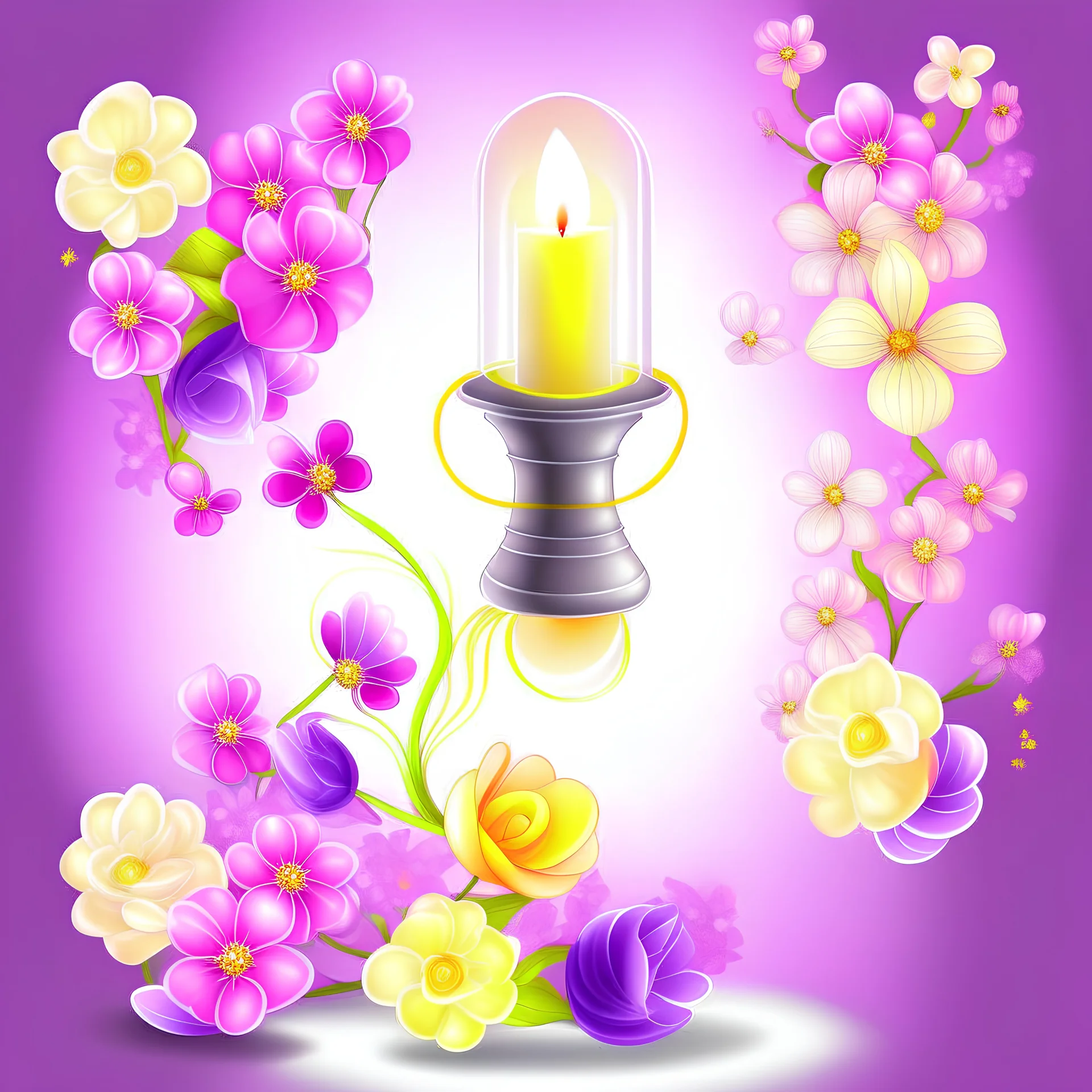 rapunzel flor mágica linternas fondo lila y blanco