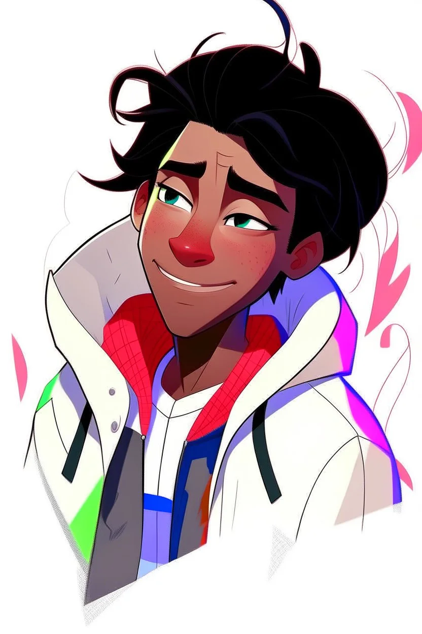 Spiderman into the spider verse tarzı erkek karakter kıvırcık ve beyaz