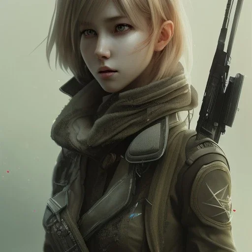 realistic anime waifu, in the style of "left alive", in action, water color painting, perfect composition, beautiful detailed, intricate, insanely detailed, octane render, trending on artstation, 8 k, artistic photography, photorealistic concept art, soft natural volumetric cinematic perfect light, chiaroscuro, award-winning photograph, masterpiece, oil on canvas, raphael, caravaggio, greg rutkowski, beeple, beksinski, giger