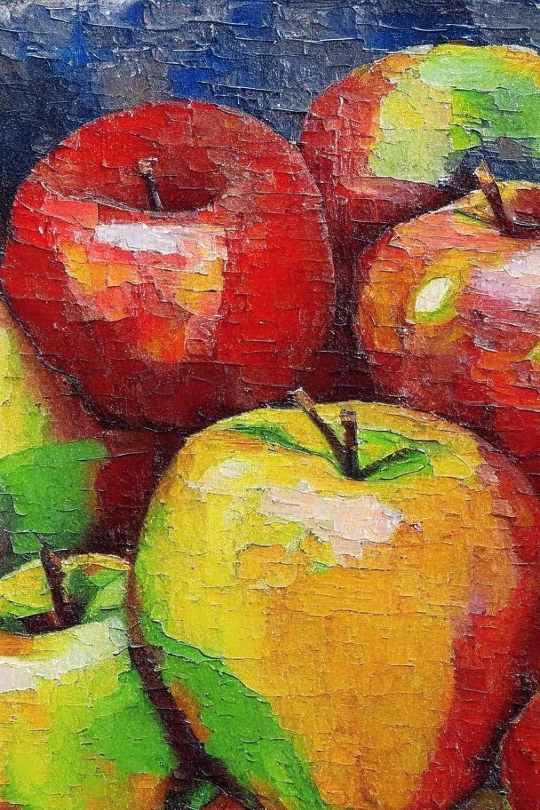 Abstract impasto oil painting of an apples