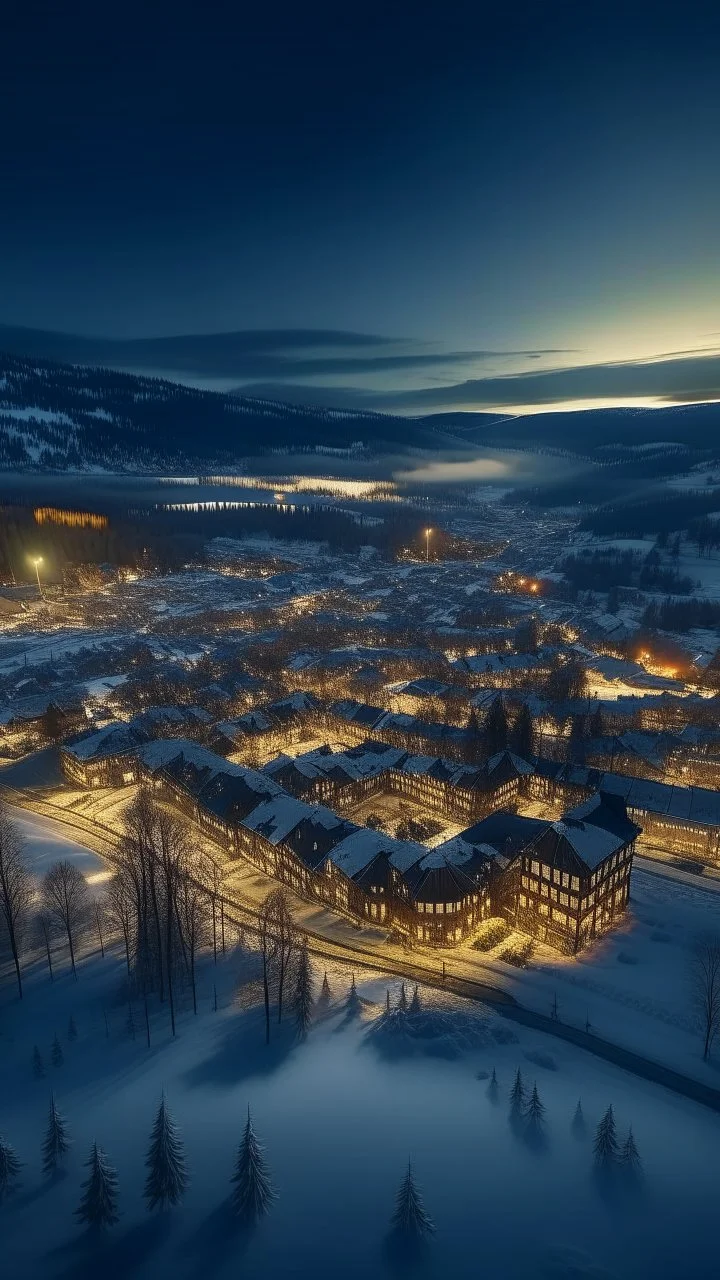 drone shot of Lillehammer, shot on Hasselblad h6d-400c, zeiss prime lens, bokeh like f/0.8, tilt-shift lens 8k, high detail, smooth render, down-light, unreal engine, prize winning