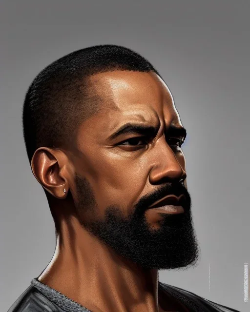 "MIddle aged African American human male, with a trimmed but uneven beard, piercing eyes with slick back hair, full-scale head and shoulders portrait, 8k resolution concept art portrait by Greg Rutkowski, Artgerm, WLOP, Barak Obama dynamic lighting hyperdetailed intricately detailed Splash art trending on Artstation triadic colors Unreal Engine 5 volumetric lighting Splash art fantasy, graying hair