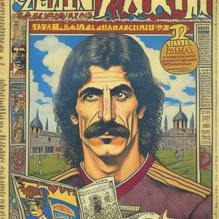 A 1980 medieval london comic cover of uruguayan footbal frank zappa magazine. Monthy Pyton.