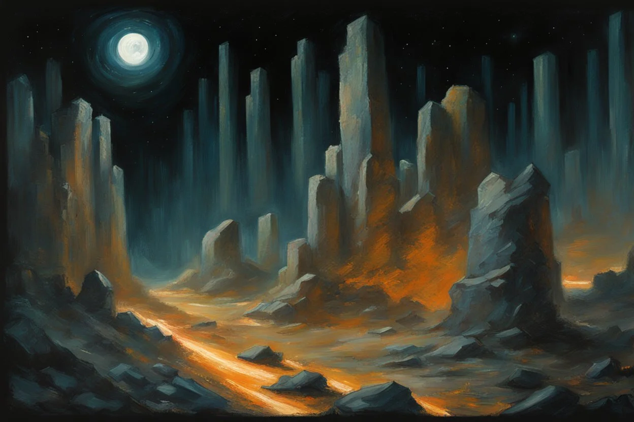 Night, mountains, rocks, sci-fi, rodolphe wytsman impressionism paintings