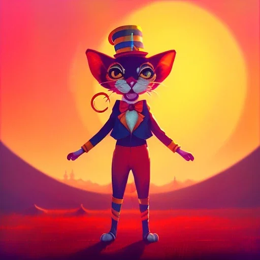 circus, ringleader, tabaxi, front, fantasy, anime, at dawn by atey ghailan, mystical colors, Golden hour, Lisa Frank fantasy