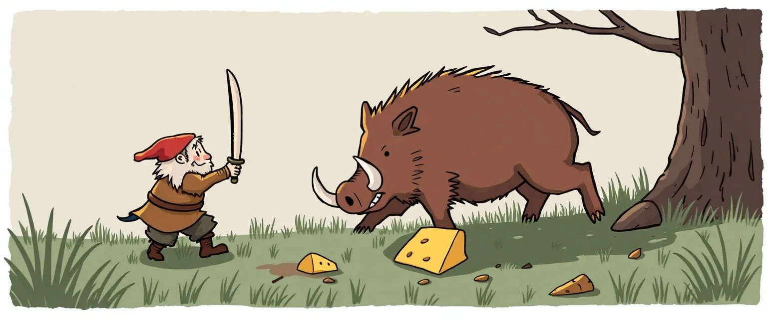 He puffed out his chest, said, "I’ll show that beast," With a wooden sword, thought he’d be the feast. Day one, it was a battle, they rolled and they tumbled, With the wild boar snorting, our brave dwarf stumbled. On day two, he regrouped, plotting a clever scheme, With a giant cheese wedge, he lured it like a dream. But the boar was too sharp, and it smelled his ruse, Our little hero laughed, said, "I’ve got nothing to lose!" Once upon a quirky time, in a land so bizarre, Lived a little dwar