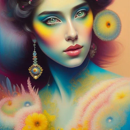 iv_a painting of a young woman, figurative art, an acrylic detailed painting,art style by Harumi Hironaka, turquoise pink and yellow, james terrell art, trending on artstation, soft lines,intricate art by bastien lecouffe deharme and greg rutkowski