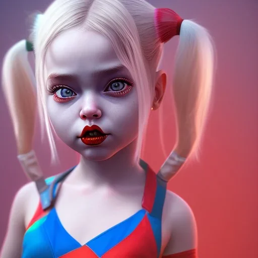 Cute baby character harley quinn, photo realistic, unreal engine, cinematic lighting 8k --v 4