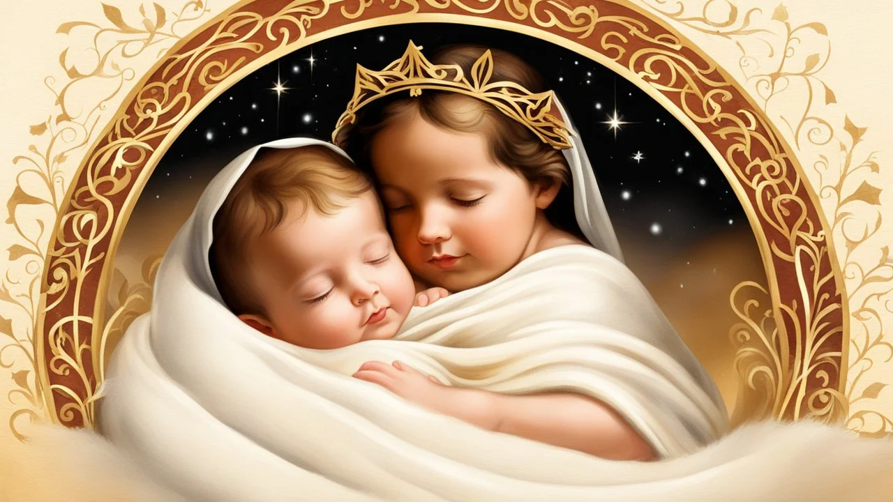 Design for a religious Christmas card showing the newborn baby Jesus