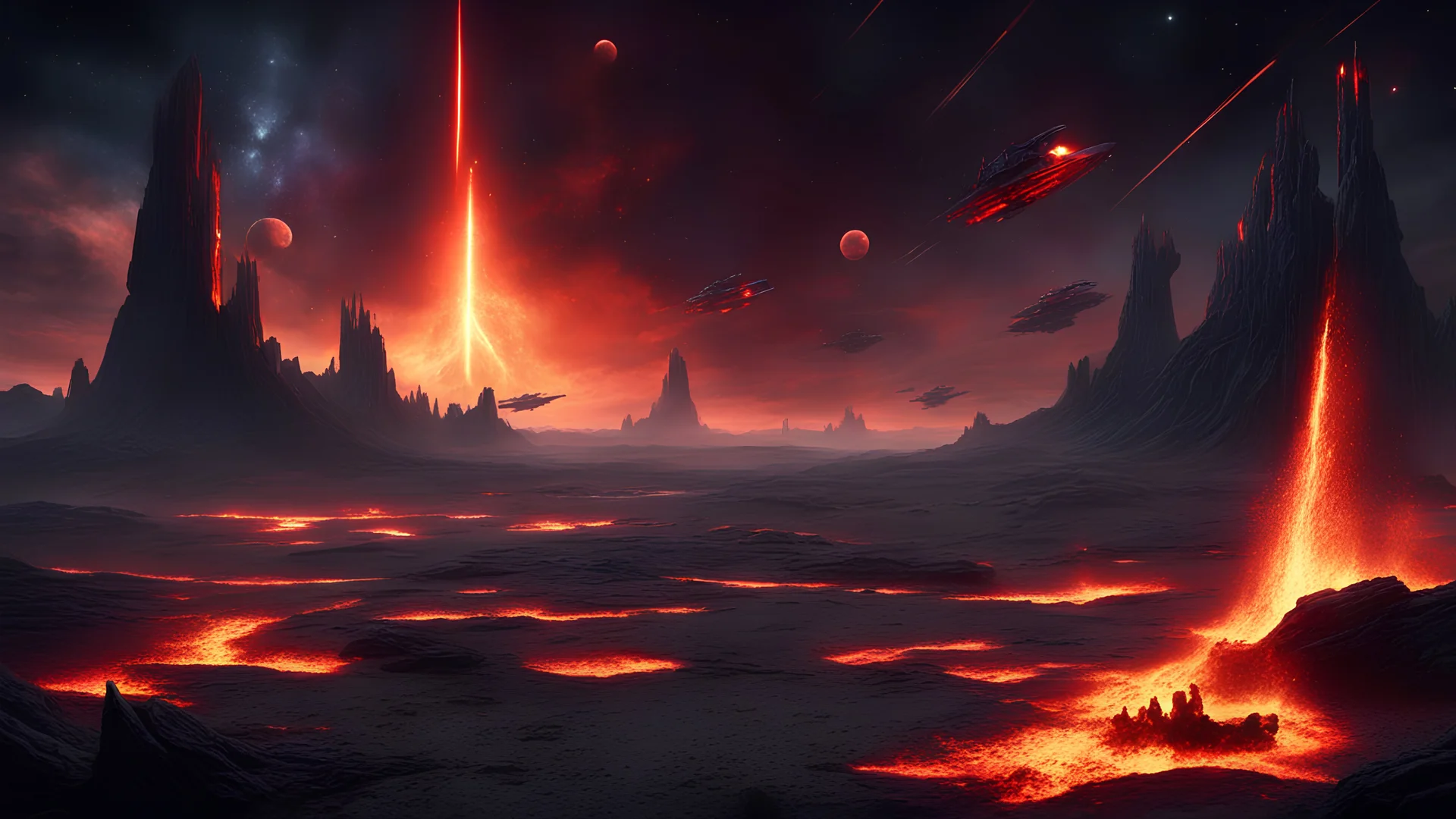 Stars Wars battle field, space sky, dark style, lava