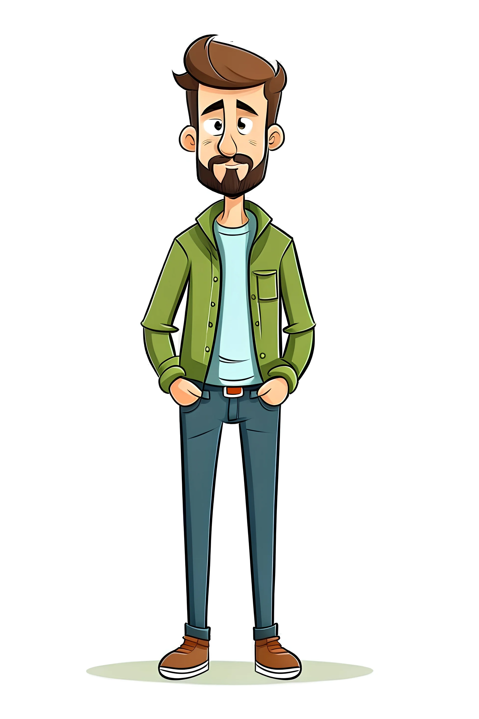 Man with standing hair, full body cartoon