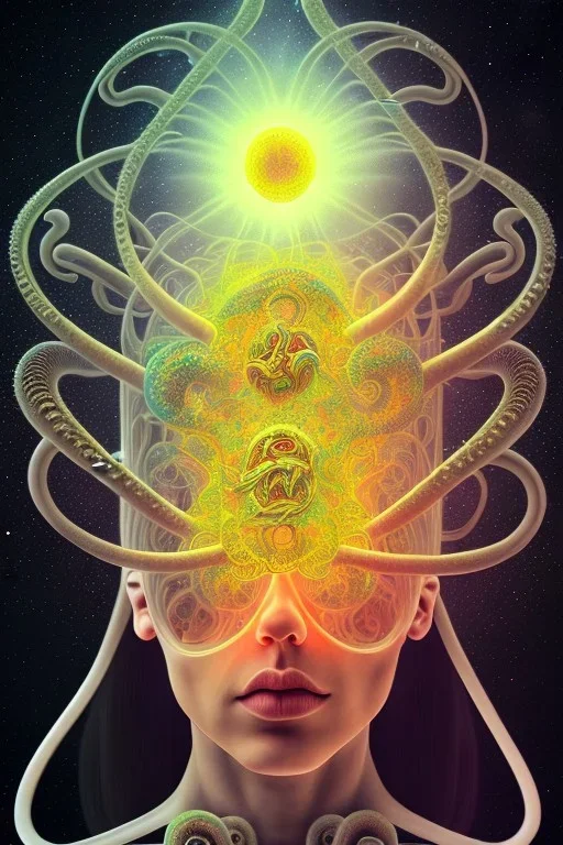 Spiritual Tentacles over human Head creating reality around, Dimethyltryptamine