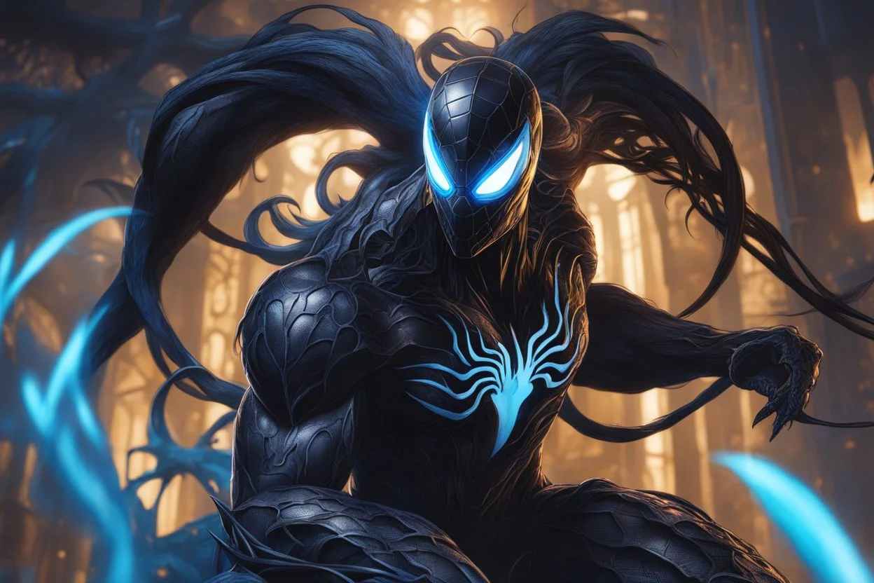 Huge symbiote in 8k solo leveling shadow drawing, exodia model, neon blue lights, Chaos sea, intricate details, highly detailed, high details, detailed portrait, masterpiece,ultra detailed, ultra quality