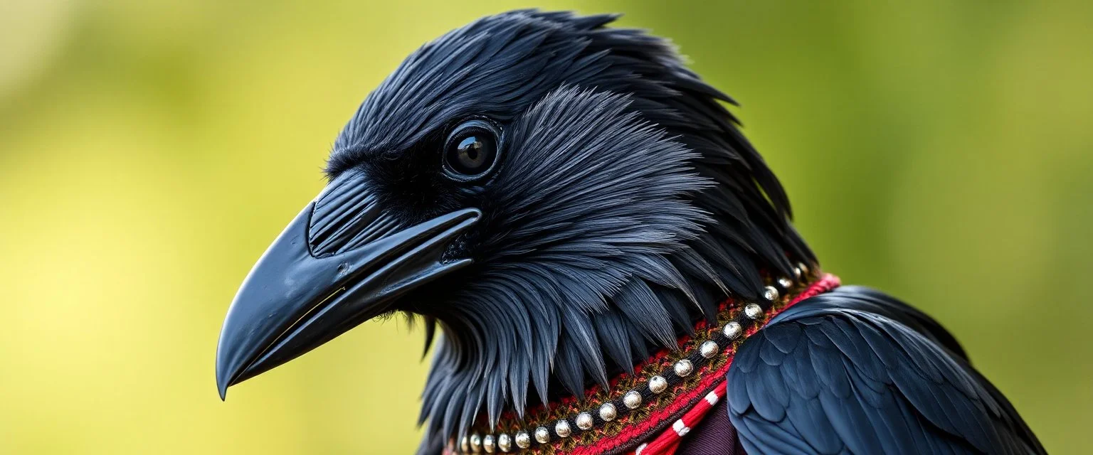 crow dad, faceted portrait, wearing tunique