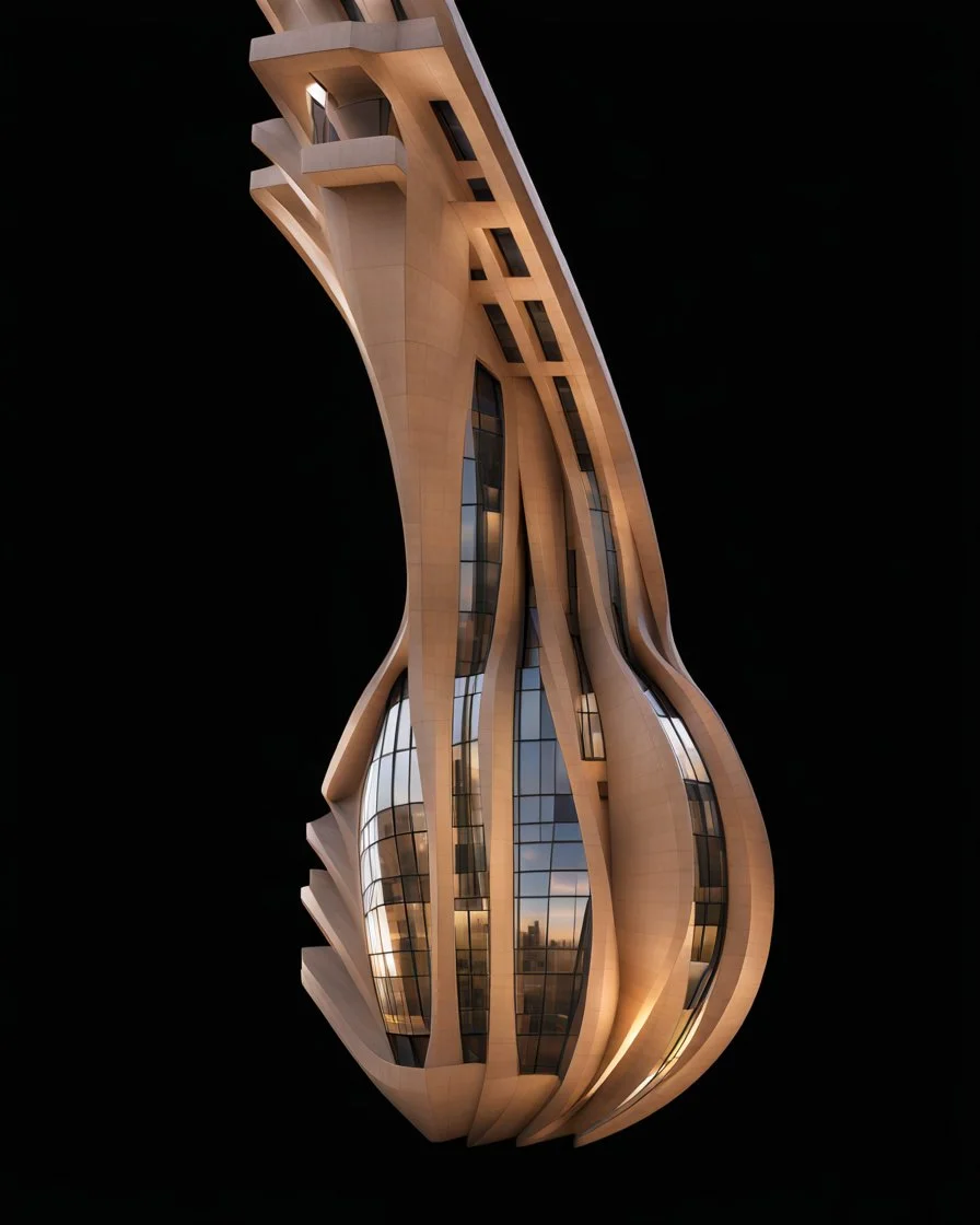 Edificio de concreto, ventanales de vidrio, estilo Zaha Hadid, calidad ultra, hiperdetallado, 8k, 3D