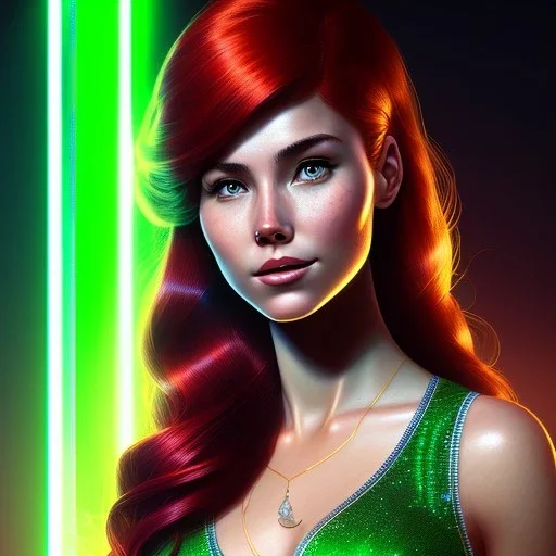 portrait of mary jane watson, red hair, green eyes, black tanktop, intricate, elegant, glowing lights, highly detailed, comic style, artstation, concept art, smooth, sharp focus, illustration, art by wlop, mars ravelo and greg rutkowski