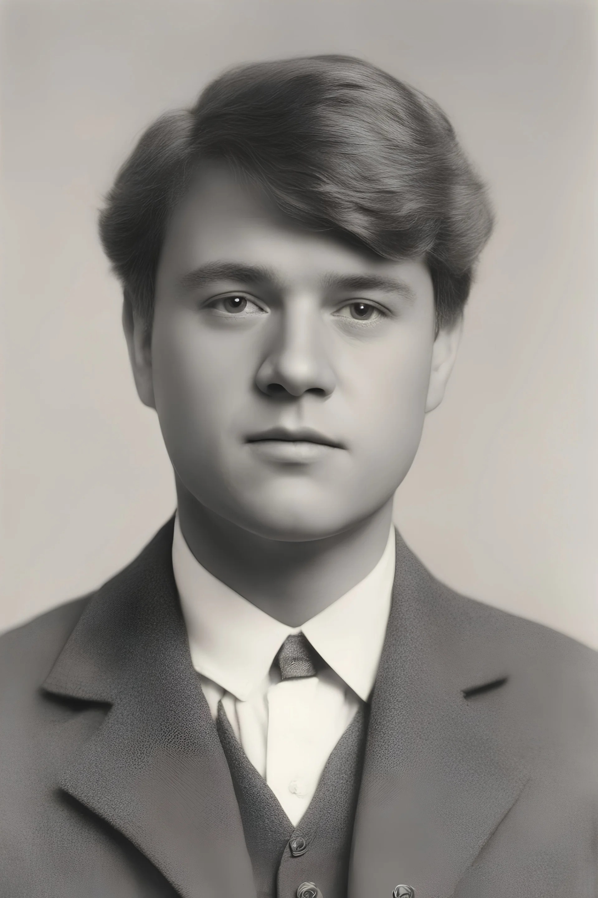 1980's yearbook photo, teenager, Theodore Roosevelt, 14 years old, photorealistic, --ar 9:16 --style raw