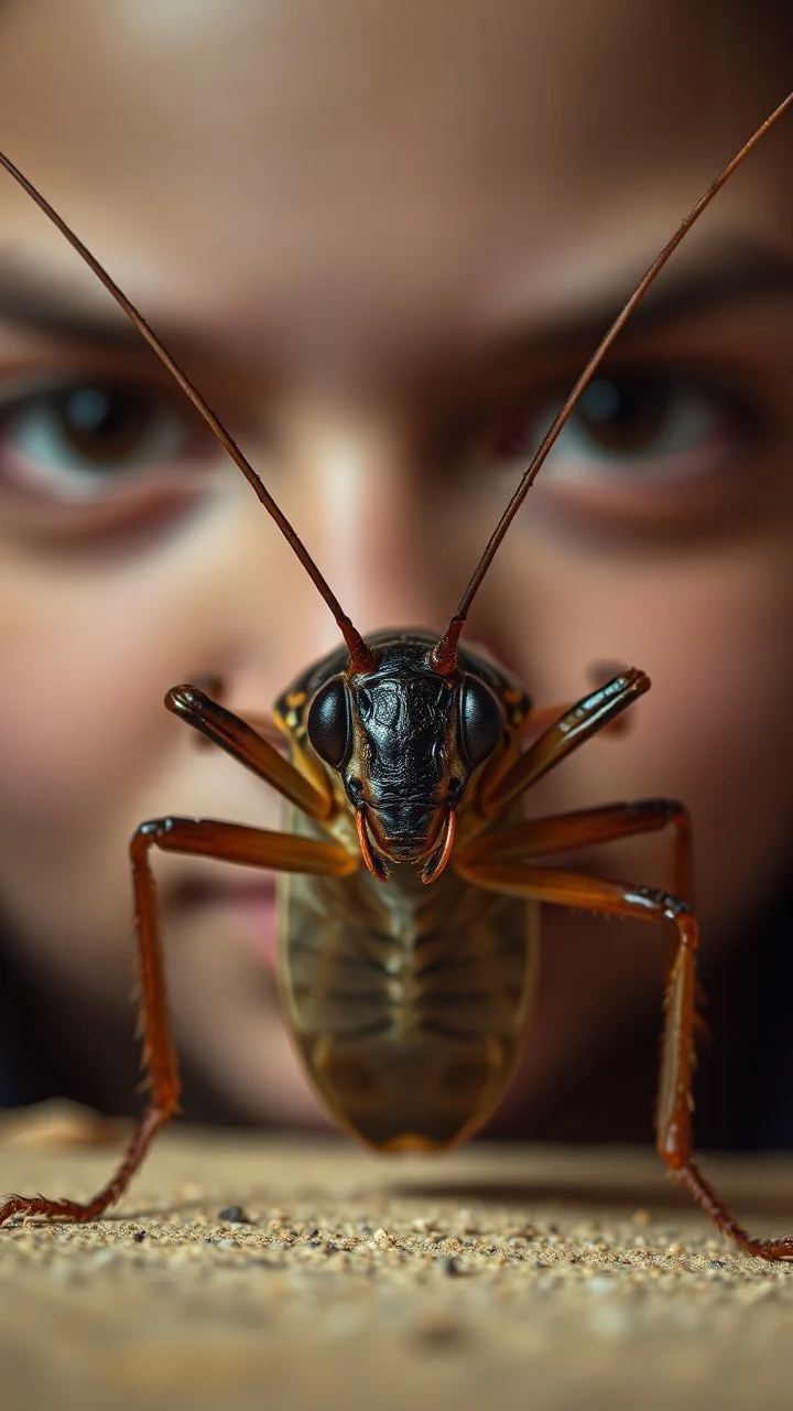 Cockroach front view with human look face