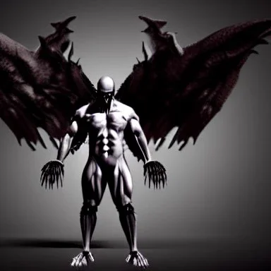 demonlike humanoid with batlike wings clawed hands and huge muscles