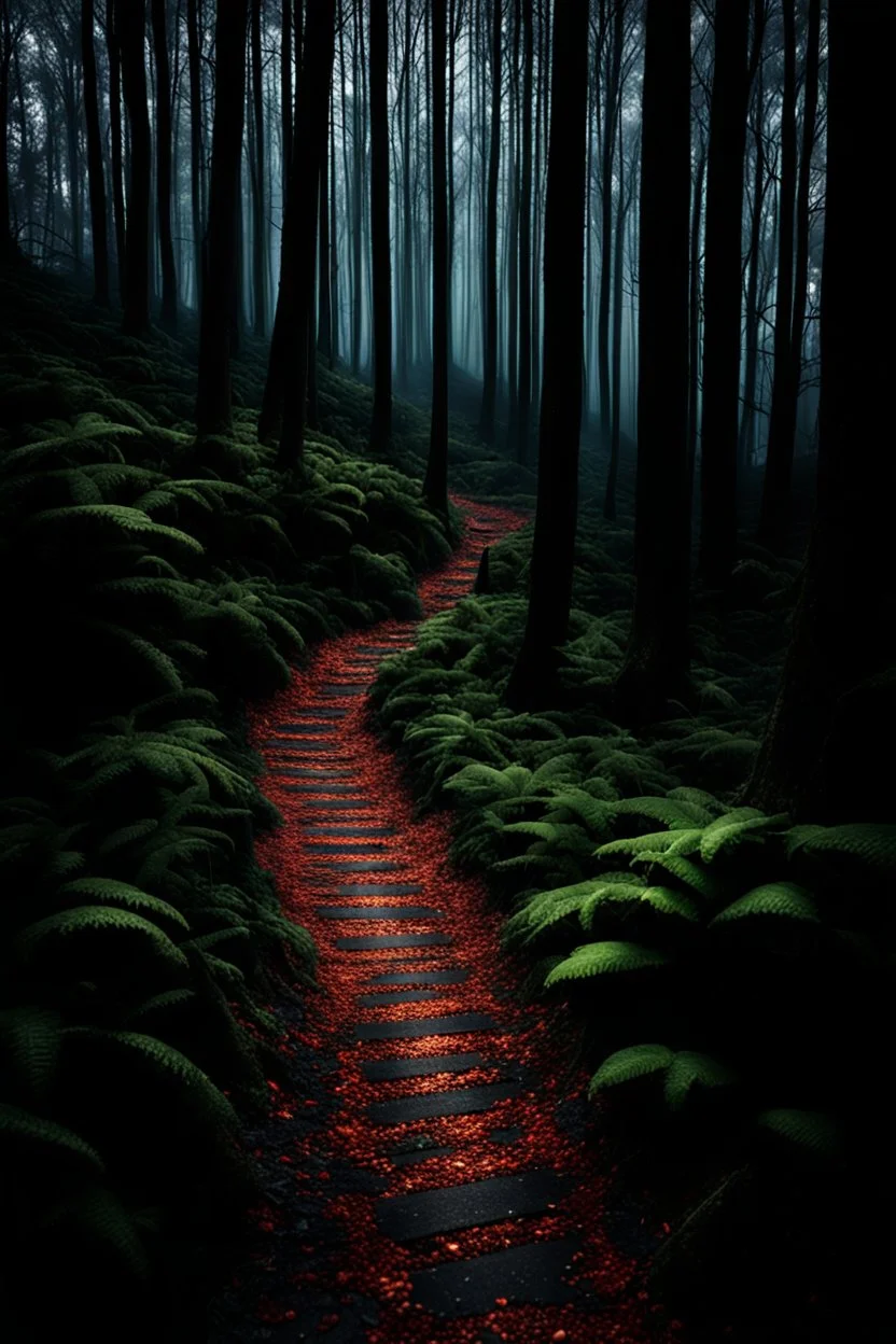 pathway leading into a Dark forest. fantasy