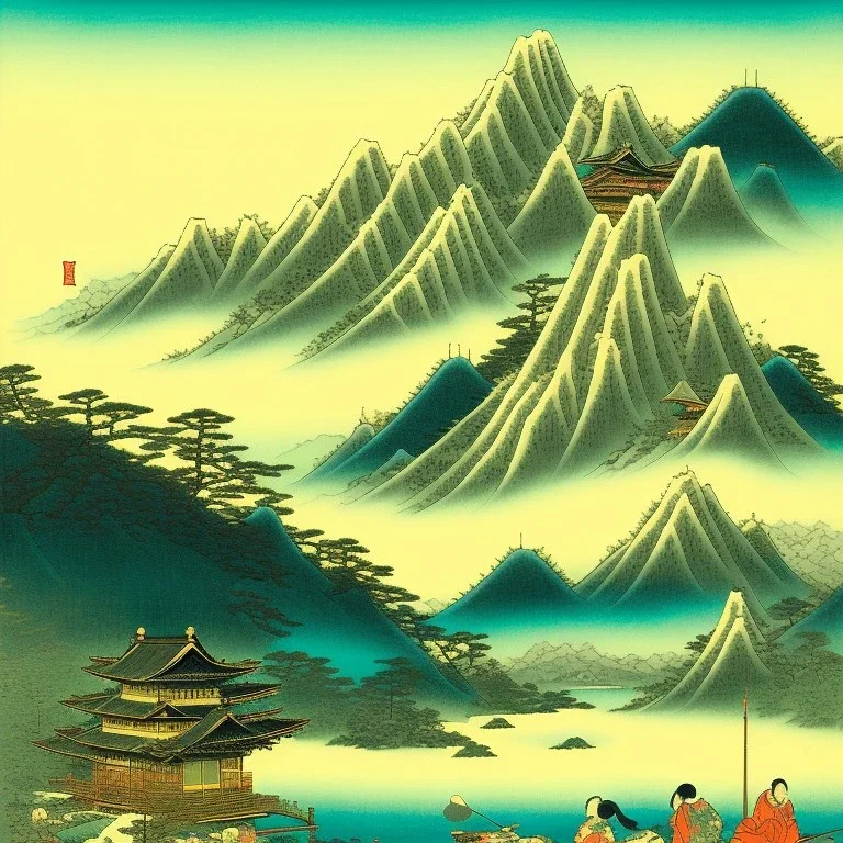 Ukiyo-e, landscape, mountains