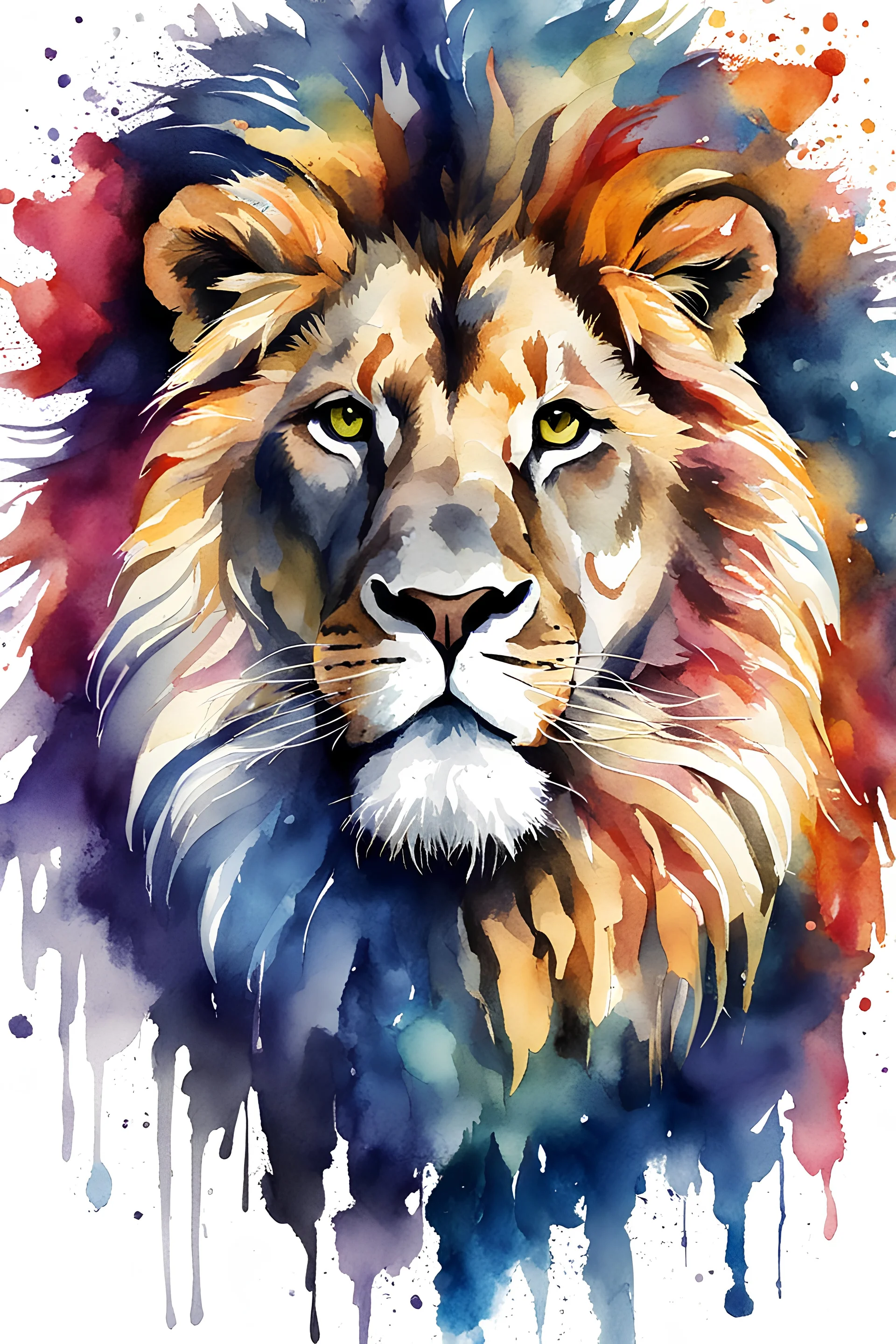 A lion portrayed in a watercolor sketch, adding a touch of vibrant colors for coloring book