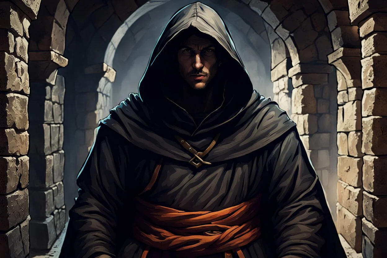 hooded monk in the castle dungeon