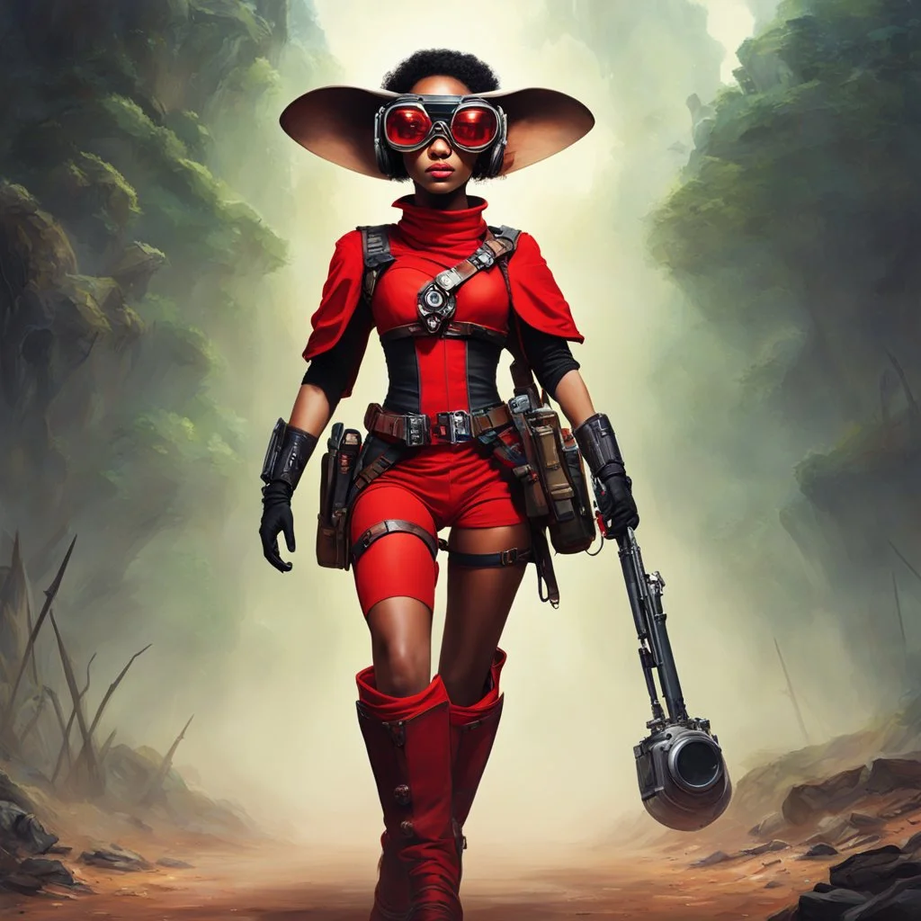 And so, as our thin nudist brown female animal alien scout with goggles, red boots, and a corset with ray guns embarks on her perilous journey, she becomes more than just a character in a story. She becomes a symbol of resilience, curiosity, and the unyielding spirit of exploration.