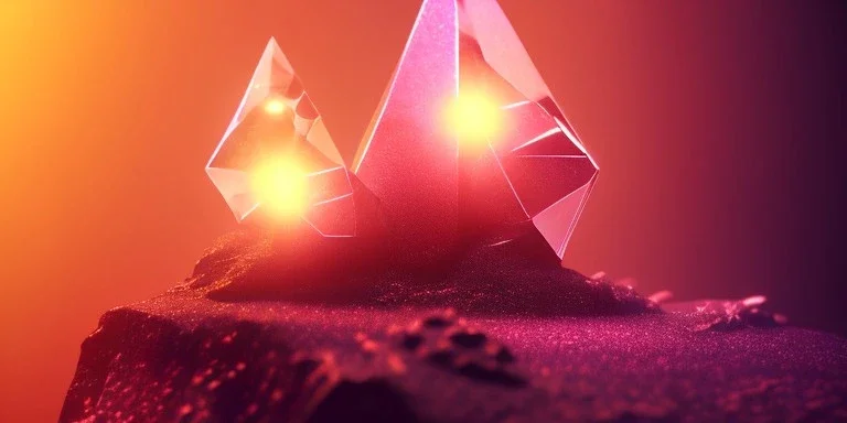 single pink crystal, on an altar in a foggy cave, cinematic,