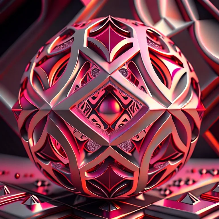 Optical Illusion, recycle symbol, pink orange red silver, geometric Pattern render, HD, 3D , Unreal engine, solids, intricated details, vibrant colors, Unreal Engine, octane render, 8K