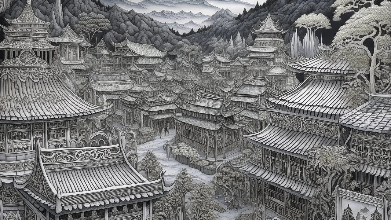 A silver colored vampiric village designed in Mehndi design painted by Hashimoto Gaho