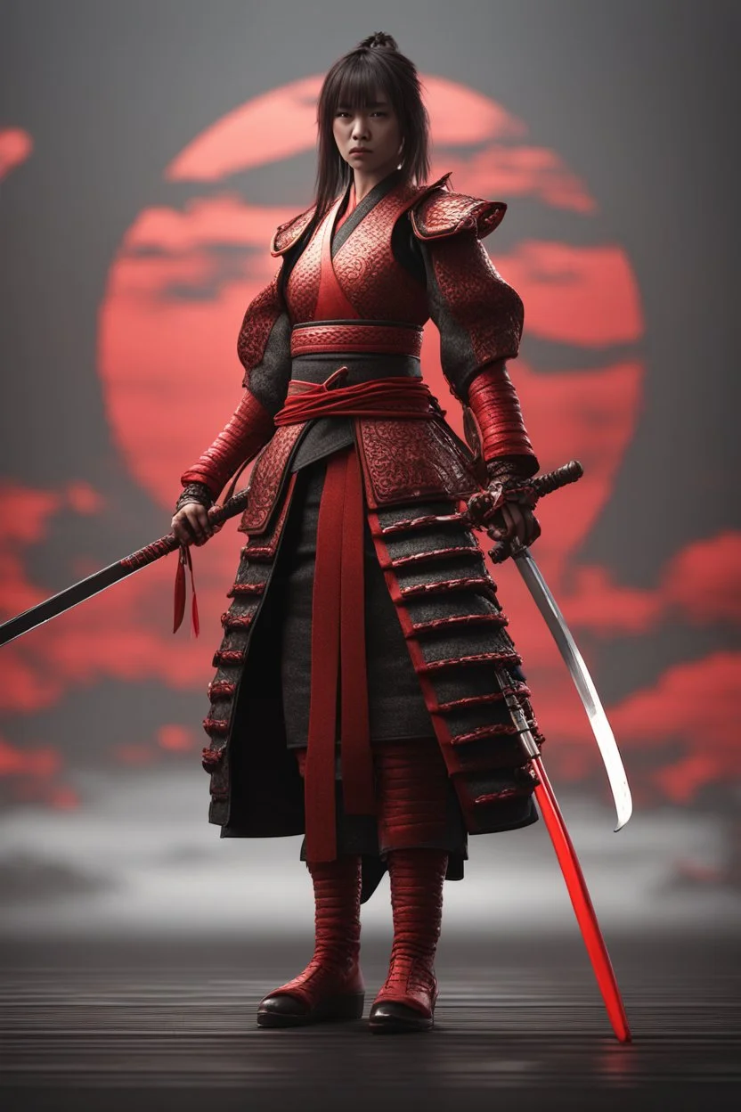 woman samurai red sword 3d render photo, cinematic