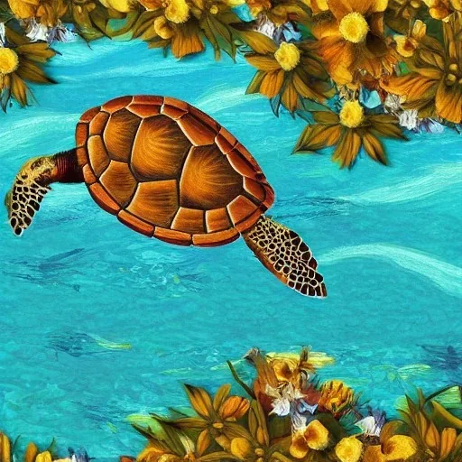 turtle and flower sea and mountain