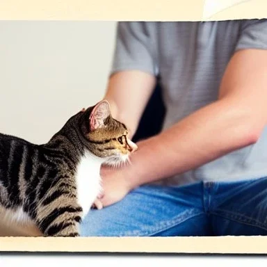 A man petting the cat