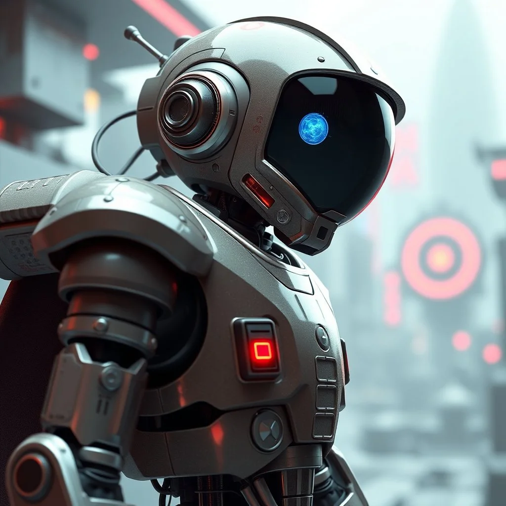 a retro-futuristic android robot, space age, dystopia, stylised, digital art, 3d render