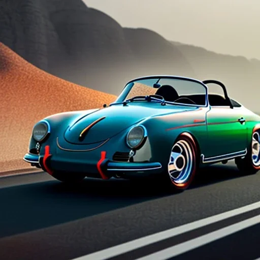 fullbody Drawing of 'Porsche 356 Speedster',intricate detail,andrea bonelli,Kilian Eng,Ohrai,evan lee,three quarters frontal aerial view,toned colors,16k