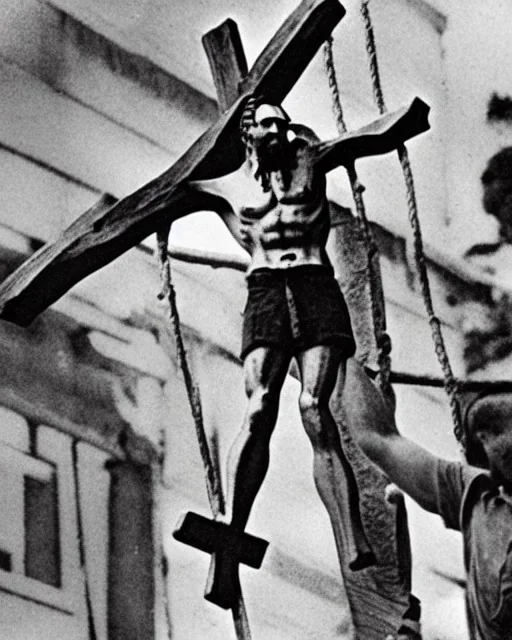 Fidel Castro crucificado en la cruz